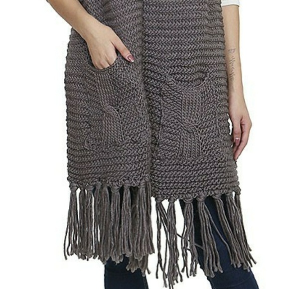 Cozy Knit Fringe Scarf - Dark Gray - Picture 3 of 3